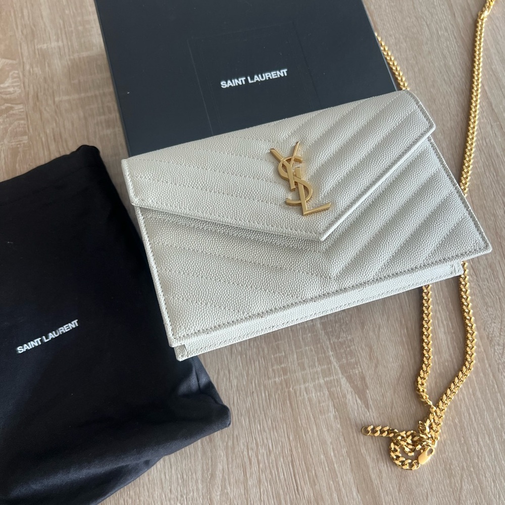 Saint Laurent Cream Quilted Leather Clutch with Gold Hardware
